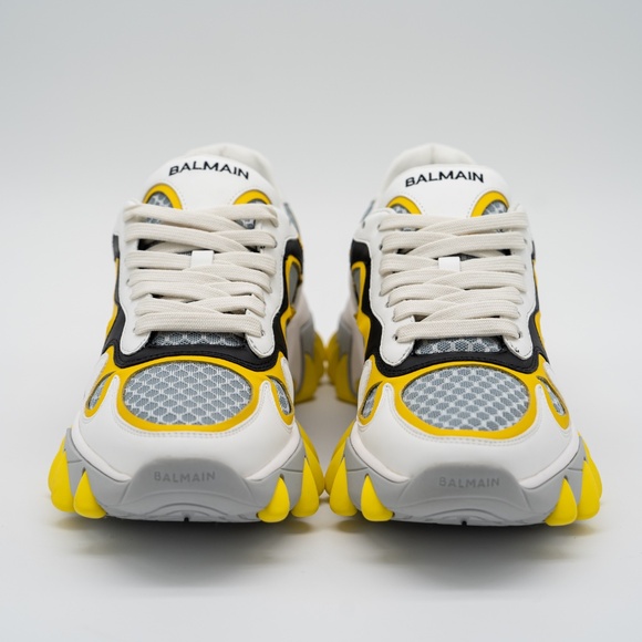 size 43 10 US Balmain B-East White Black Yellow Sneakers Leather Mesh - Picture 2 of 14